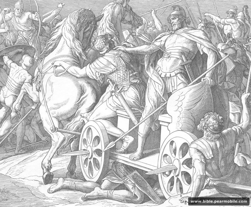 Ensimmäinen kuninkaiden kirja 22:35 - Ahab Wounded in Battle